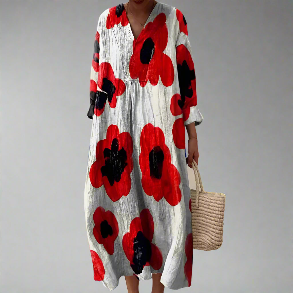Barbara™ | Abito maxy in cotone con stampa di papaveri