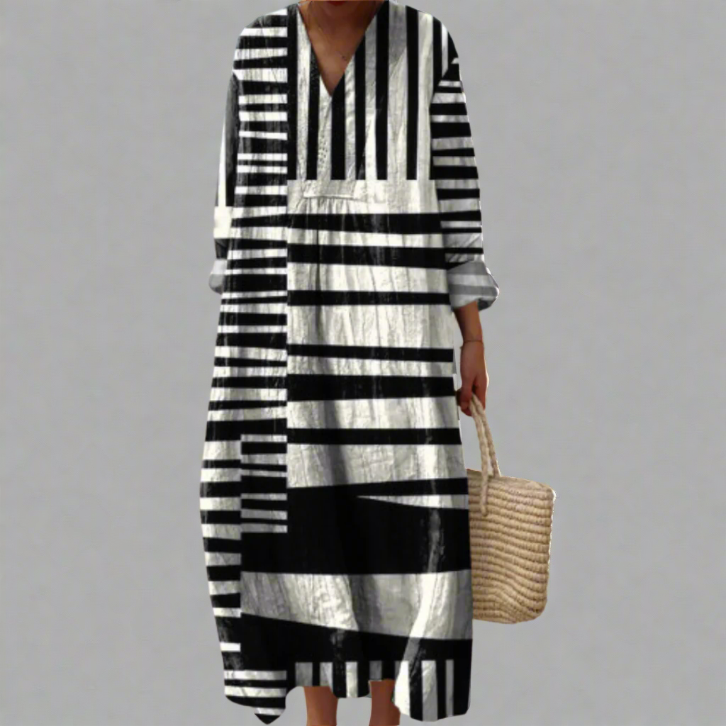 Lydia™ | Abito maxi fluido con strisce monocromatiche