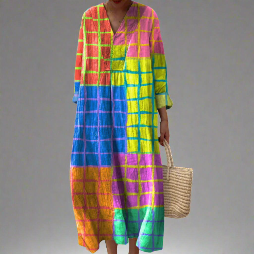 Leona™ | Abito Maxy con Fantasia a Quadri Vivace