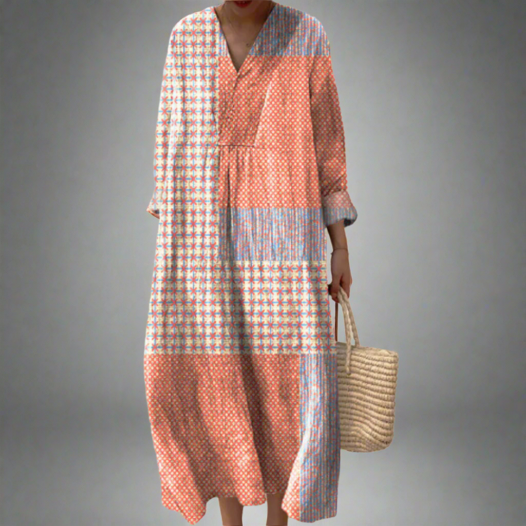 Nora™ | Abito midi patchwork con motivo corallo e stelle
