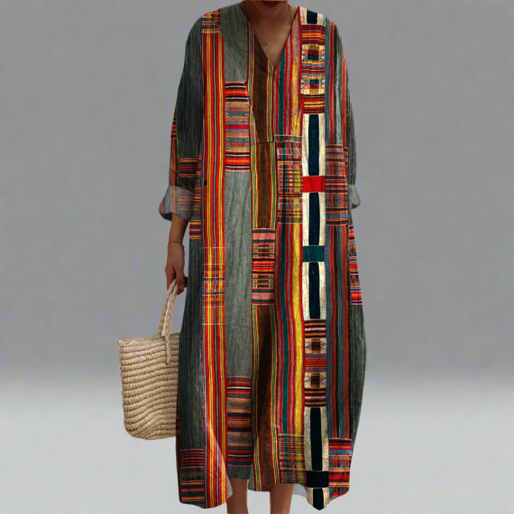 Marianne™ | Abito Maxy Boho a Strisce Geometriche