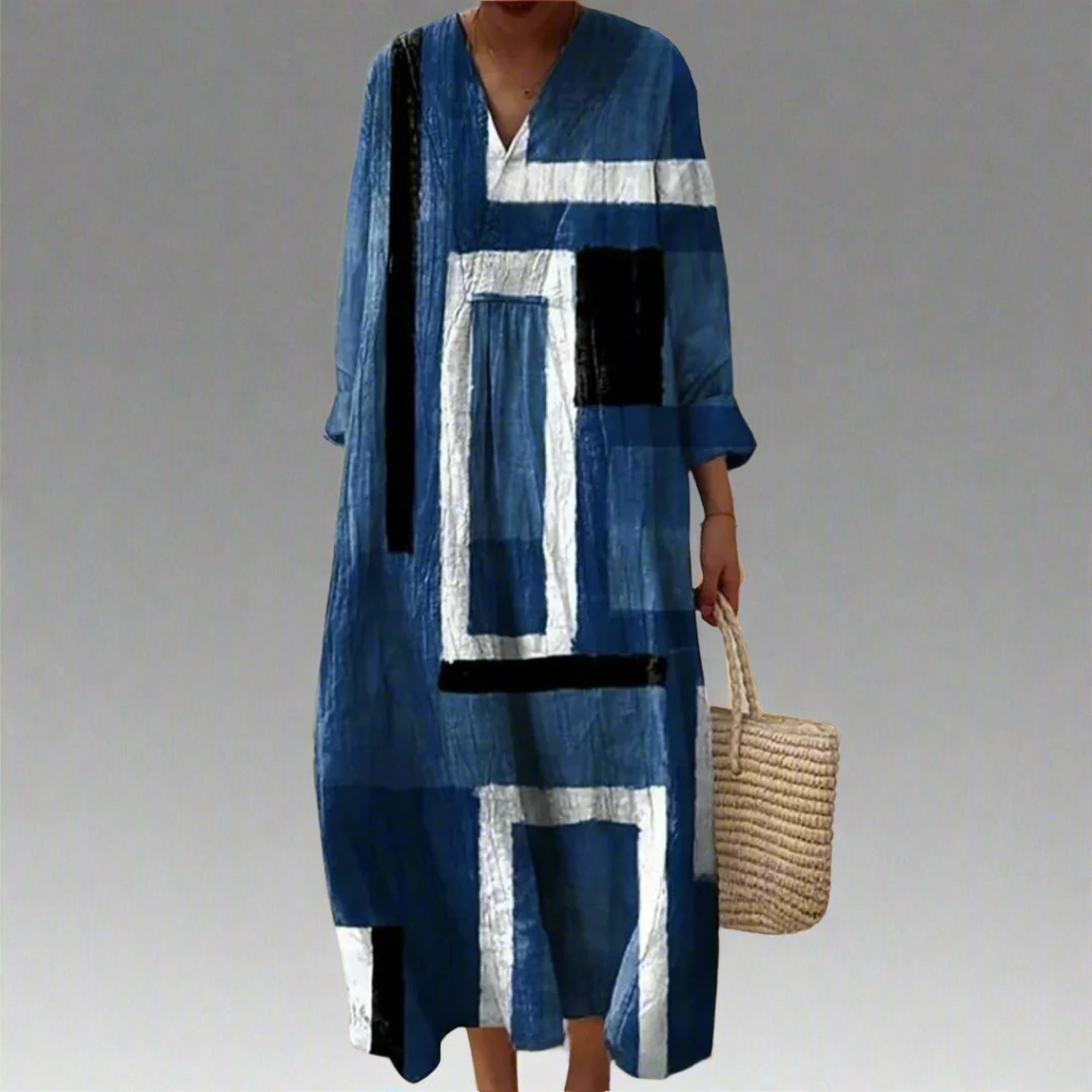 Monique™ | Abito Maxi Lungo Astratto Blu Marino
