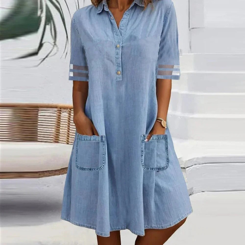 Jill | Vestito Mini in Denim con Tasche Laterali