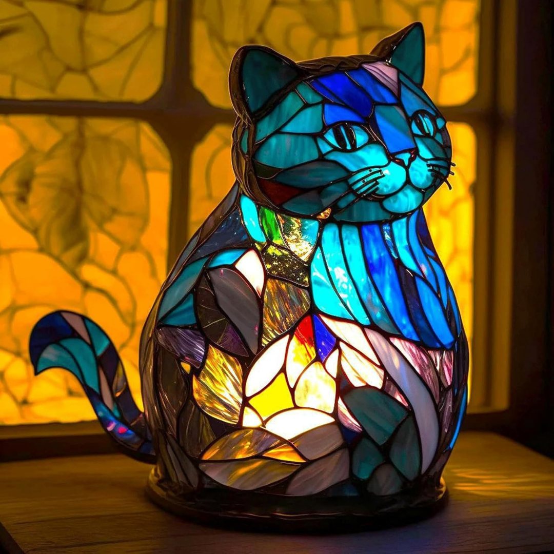 Lampada Gatto Blu in Vetro Colorato