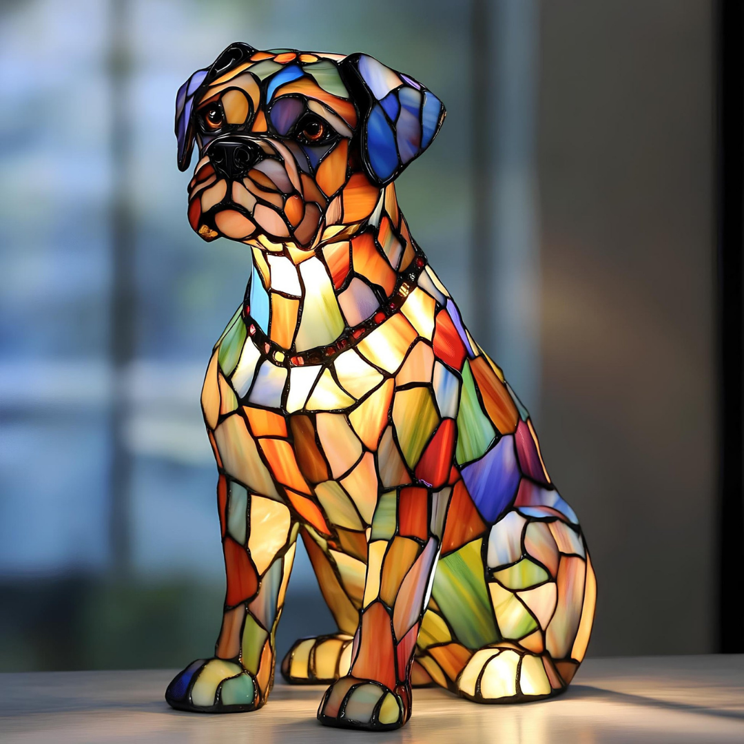 Lampada in Vetro di un Cane Seduto con Piume