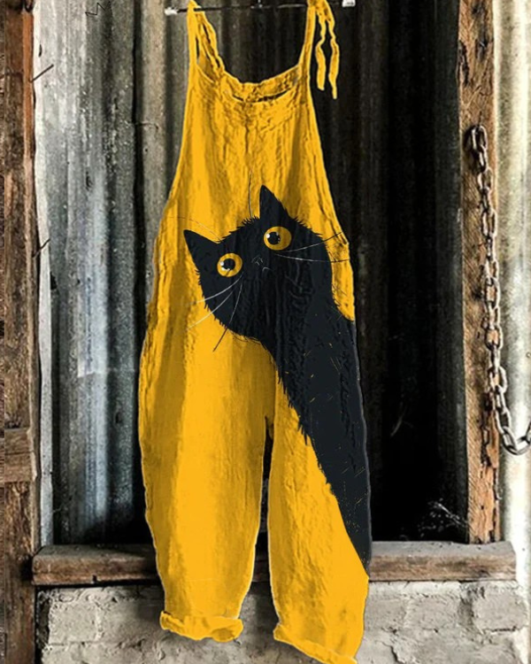 Solea | Giacca artigianale leggera gialla con gatto nero