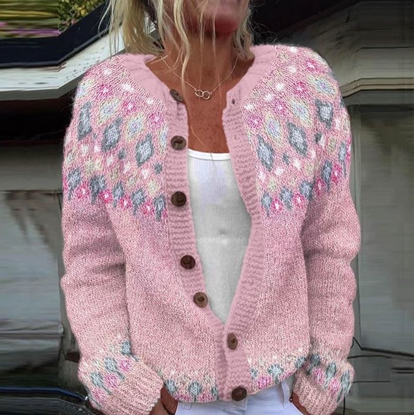 Sophie | Cardigan Rosa Aderente con Stampa