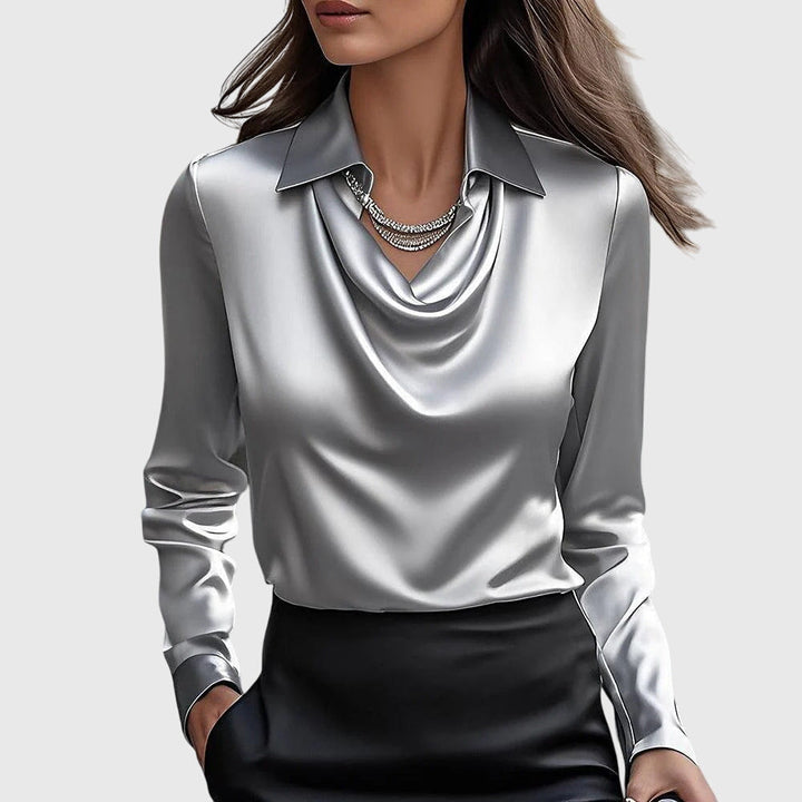 Sylvie | Blusa Lucida di Lusso con Collo Plissettato