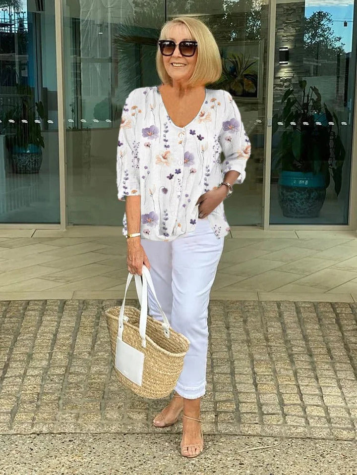 Lualhati – Blusa Floreale con Bottoni