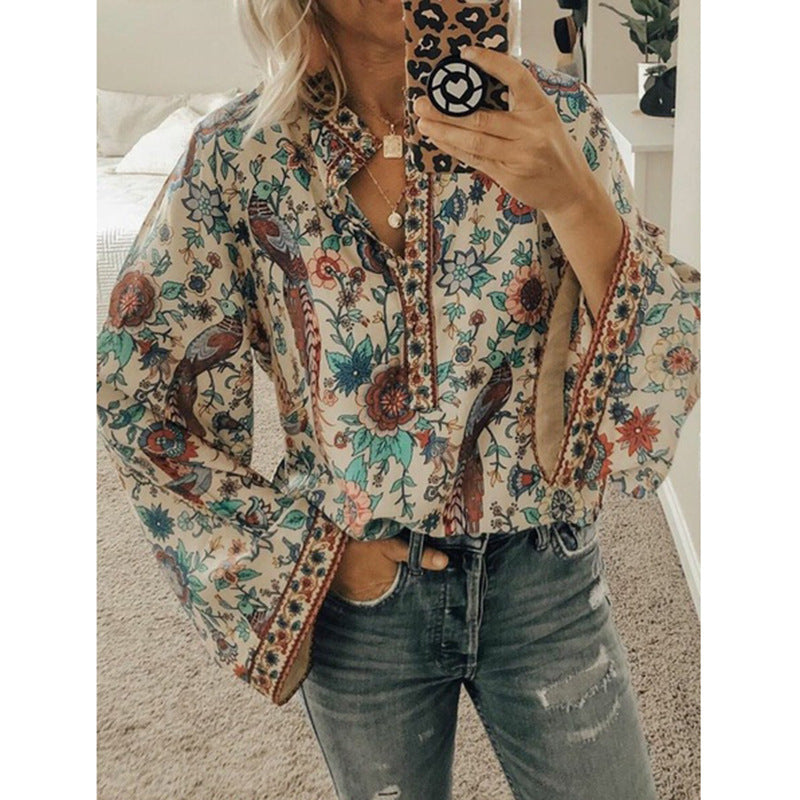 Faylin – Blusa con Maniche a Campana e Stampa Boho