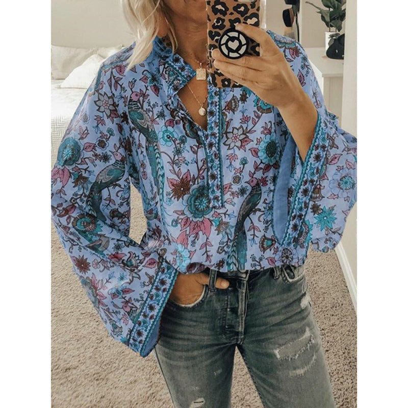 Faylin – Blusa con Maniche a Campana e Stampa Boho