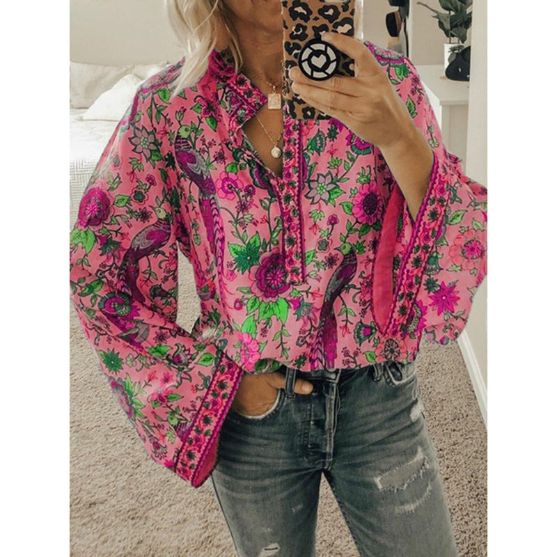 Faylin – Blusa con Maniche a Campana e Stampa Boho