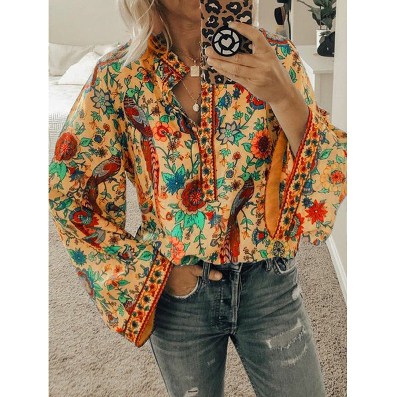 Faylin – Blusa con Maniche a Campana e Stampa Boho