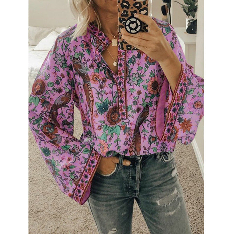 Faylin – Blusa con Maniche a Campana e Stampa Boho