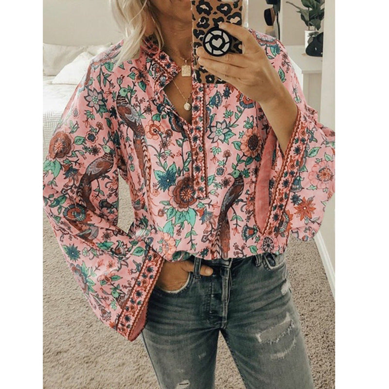 Faylin – Blusa con Maniche a Campana e Stampa Boho