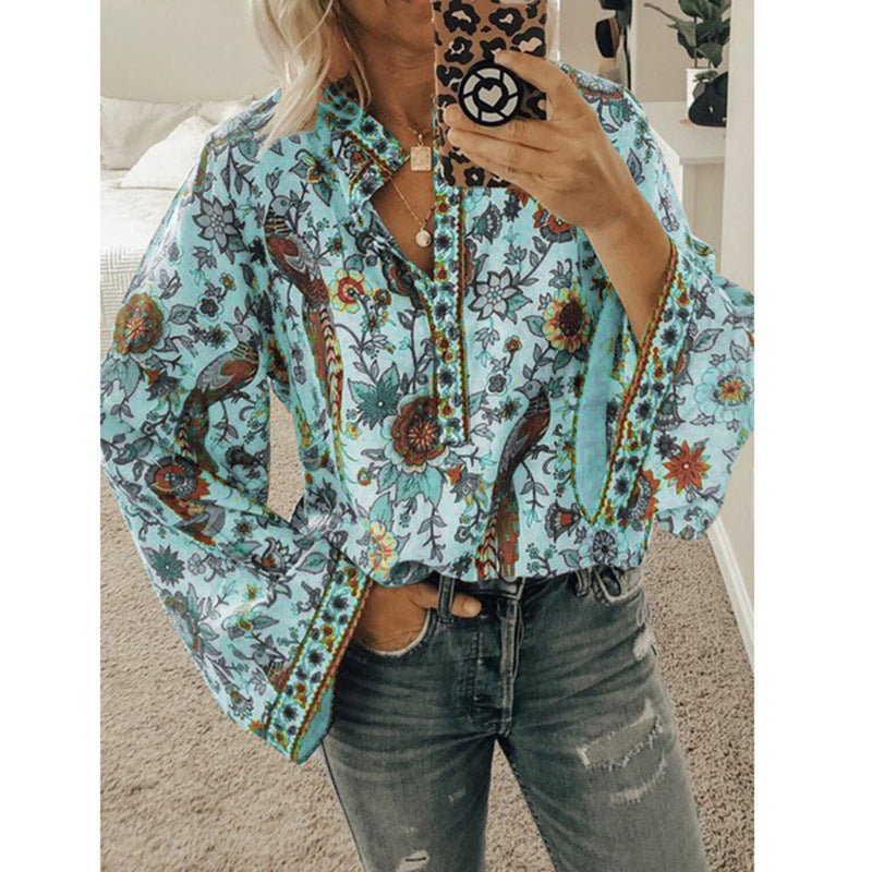 Faylin – Blusa con Maniche a Campana e Stampa Boho