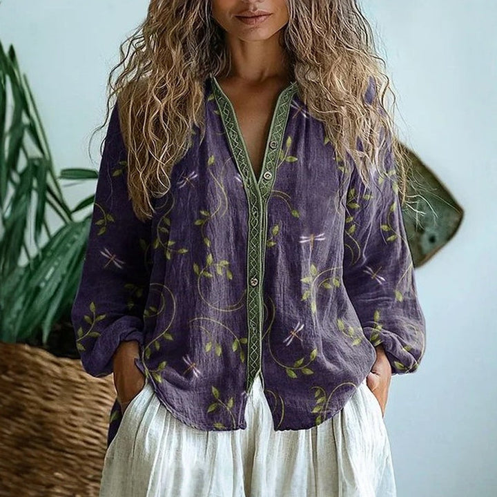 Ambre™ I Camicia Vintage con Stampa Foglie