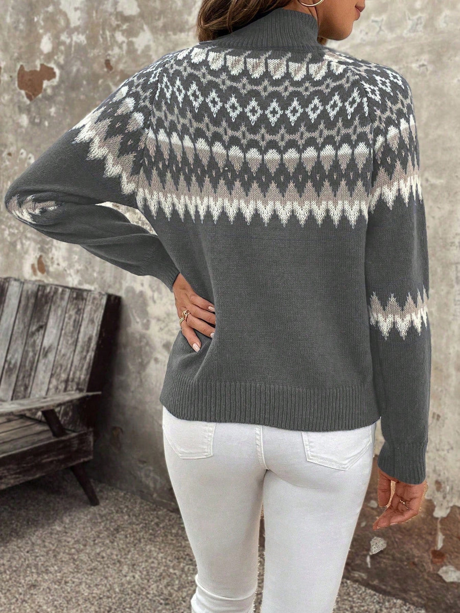Maglione Collo Alto con Motivo Nordico