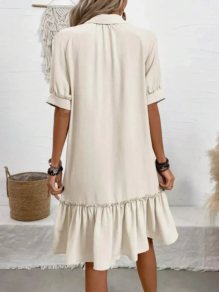 Emily™ | Abito con Ruches e Collo a Camicia