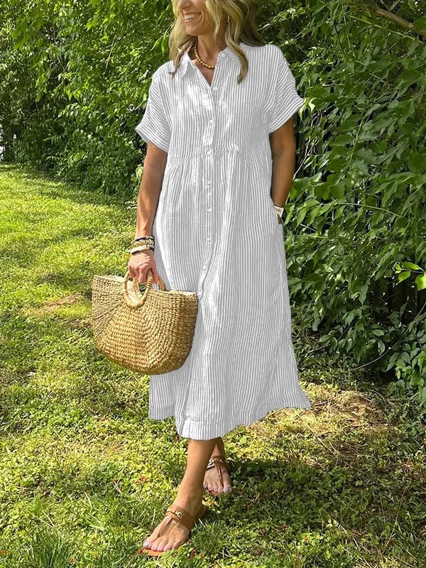 JULISSA | ABITO CAMICIA STRIATO CON PATTE, BOTTONI E TASCHINI FUNZIONALI