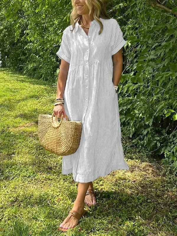 Brionya – Abito Midi a Strisce con Bottoni