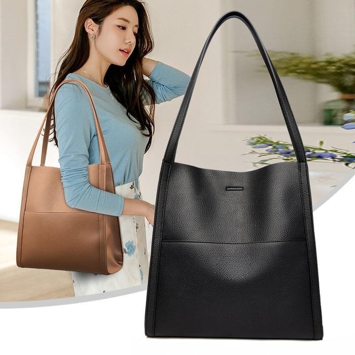 Borsa a spalla in pelle genuina di colore solido e semplice