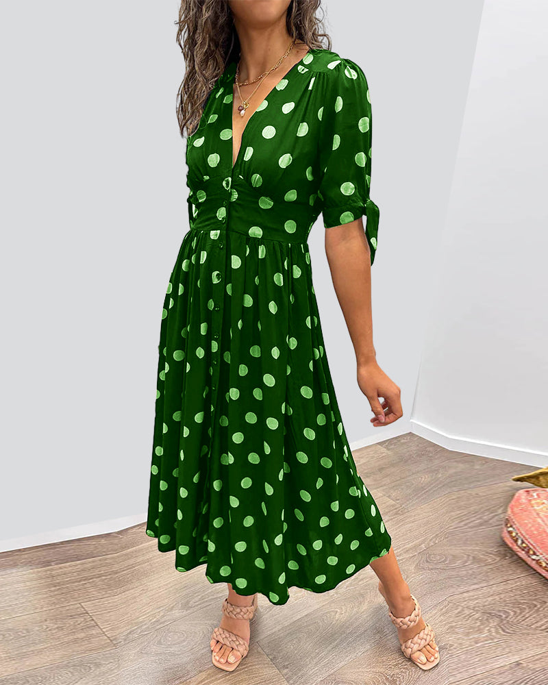 Mina™ | Abito con scollatura a V e pois