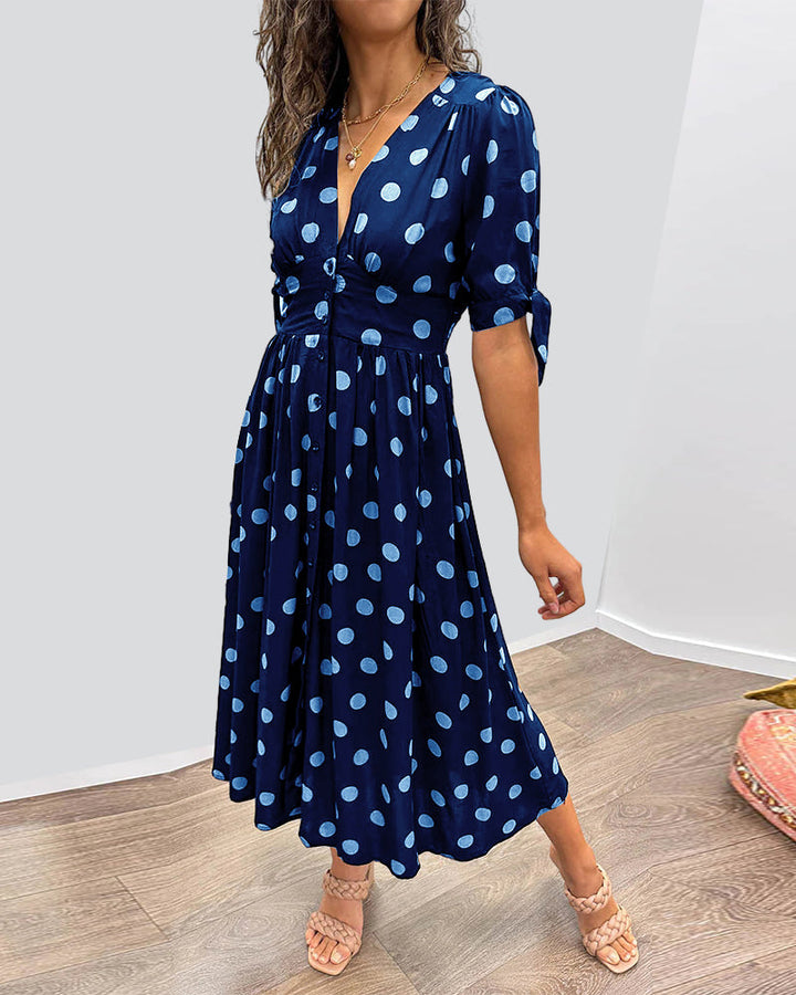 Mina™ | Abito con scollatura a V e pois