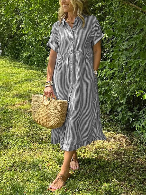 JULISSA | ABITO CAMICIA STRIATO CON PATTE, BOTTONI E TASCHINI FUNZIONALI