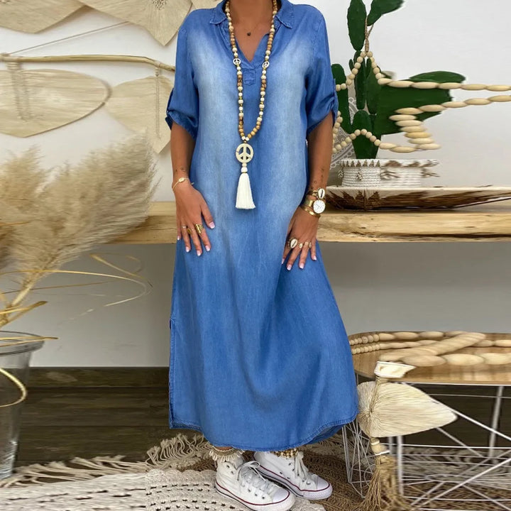 Lea™ | Abito lungo in denim con spacco laterale