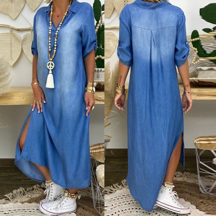 Lea™ | Abito lungo in denim con spacco laterale