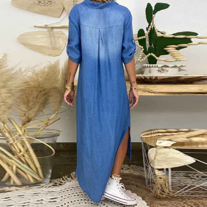Lea™ | Abito lungo in denim con spacco laterale