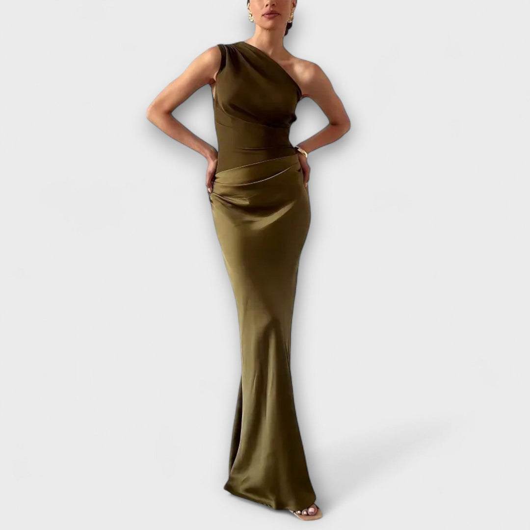 Elsie | Elegante Abito Maxi a Spalla Unica Plissettato