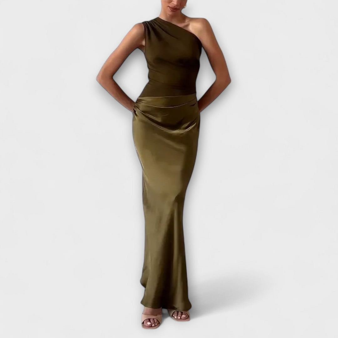 Elsie | Elegante Abito Maxi a Spalla Unica Plissettato