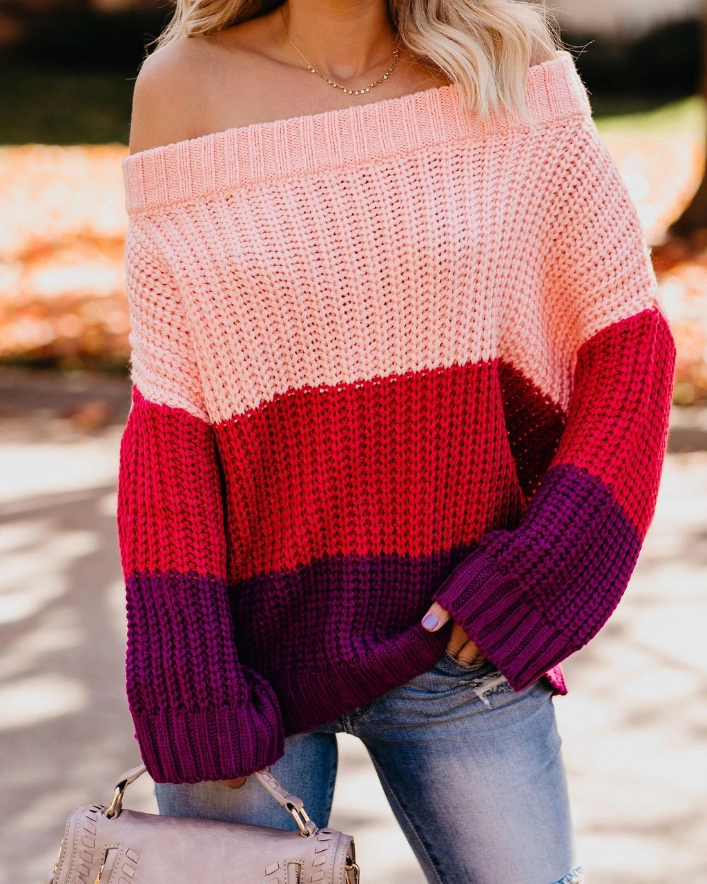 Dame Off Shoulder Casual Maglione a Maniche Lunghe