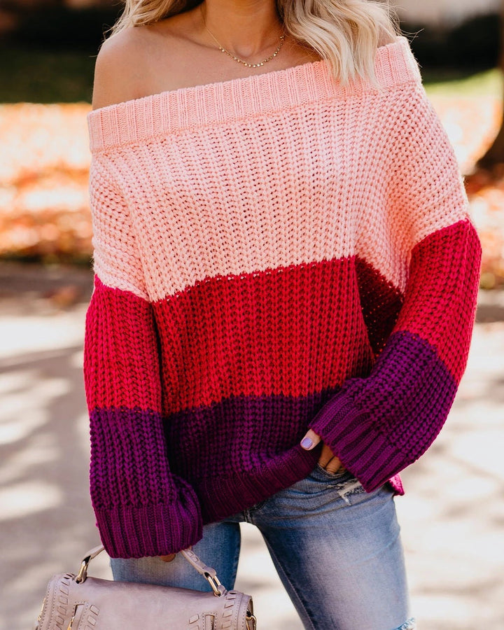 Dame Off Shoulder Casual Maglione a Maniche Lunghe