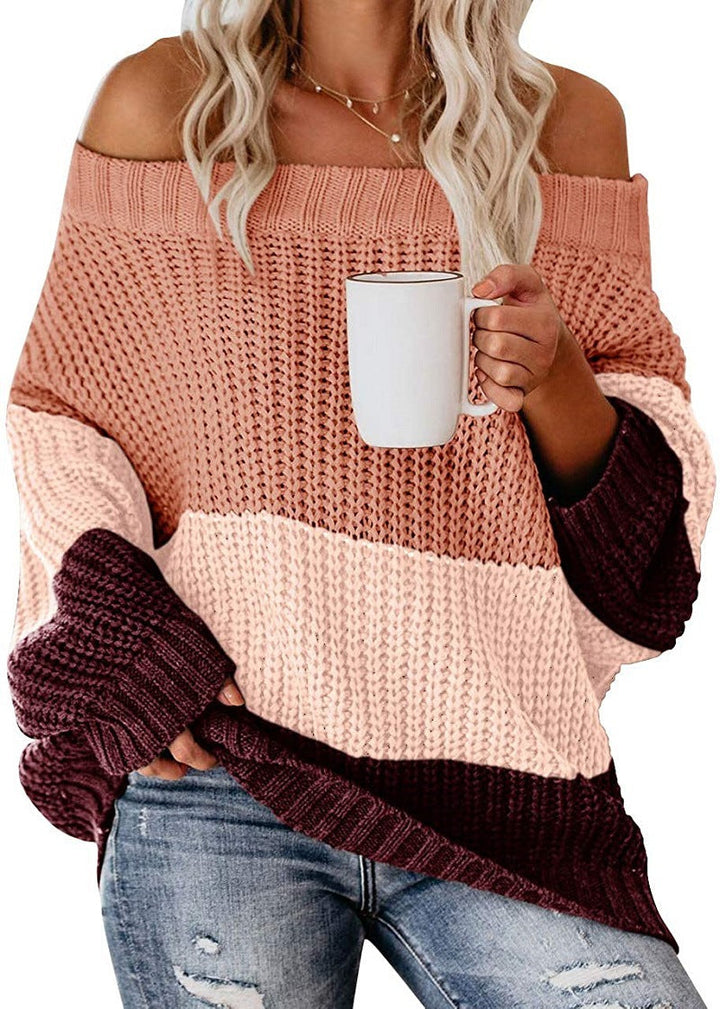 Dame Off Shoulder Casual Maglione a Maniche Lunghe