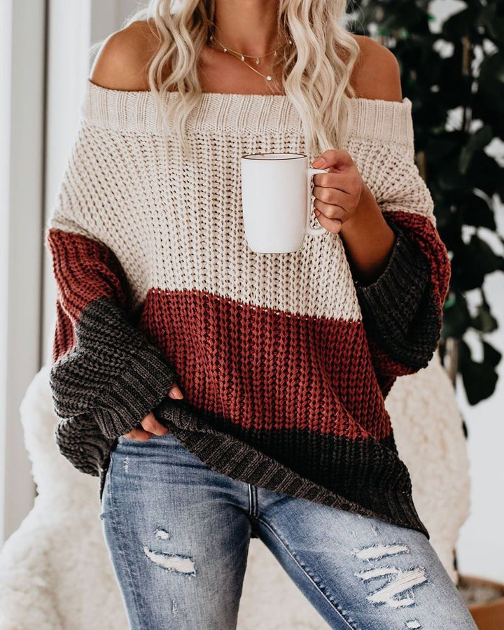 Dame Off Shoulder Casual Maglione a Maniche Lunghe