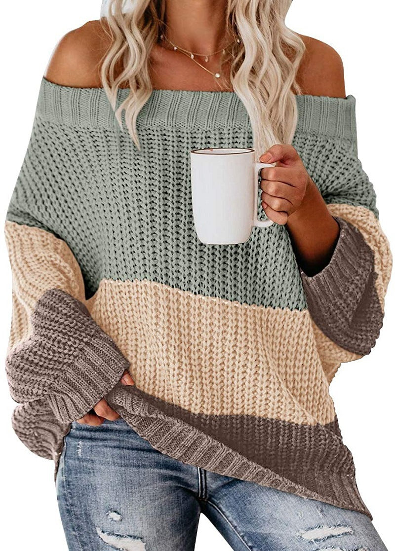 Dame Off Shoulder Casual Maglione a Maniche Lunghe