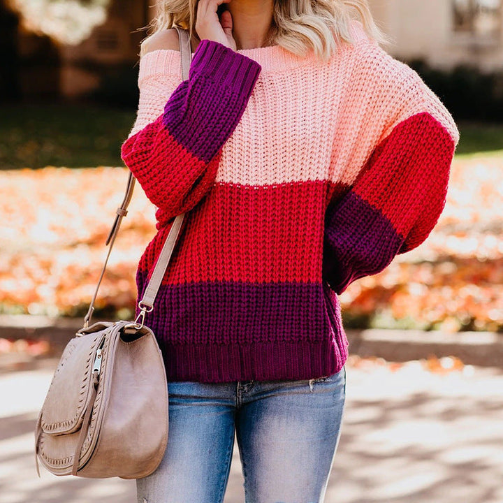 Dame Off Shoulder Casual Maglione a Maniche Lunghe