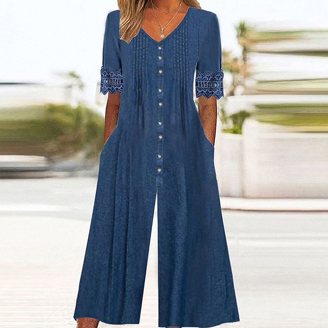 Salopette Blu Piana con Tasche Laterali