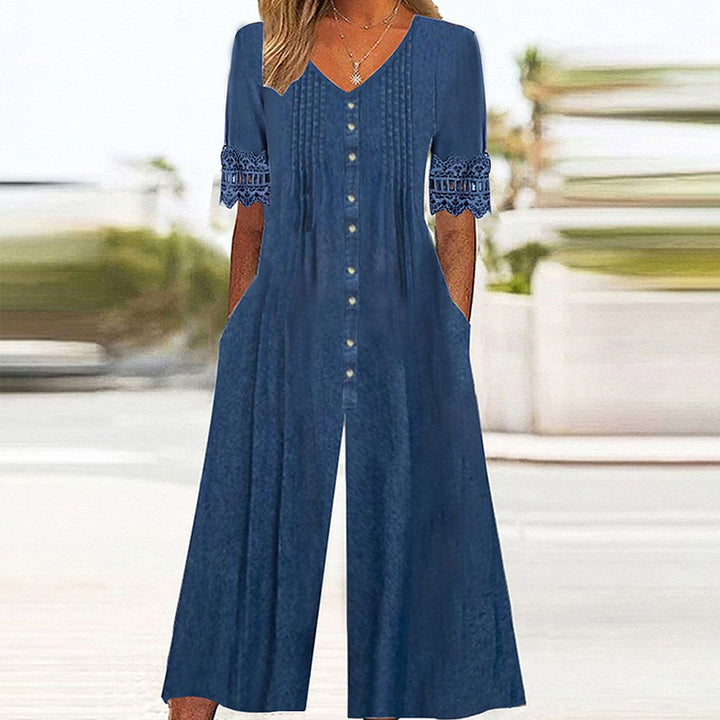 Salopette Blu Piana con Tasche Laterali
