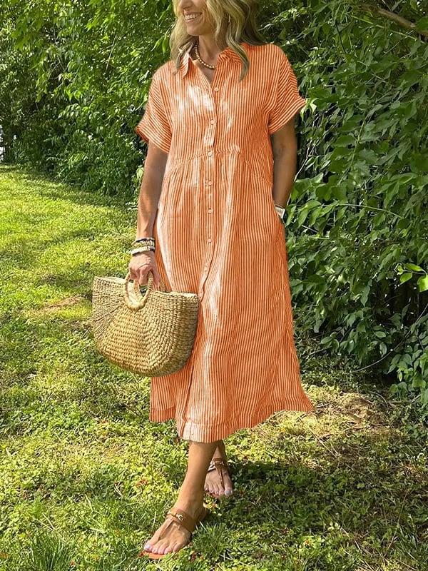JULISSA | ABITO CAMICIA STRIATO CON PATTE, BOTTONI E TASCHINI FUNZIONALI