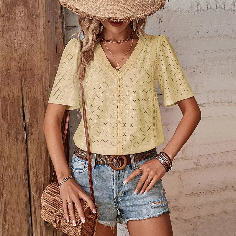 ADELHEID CAMICIA A MANICA CORTA CON SCOLLO A V