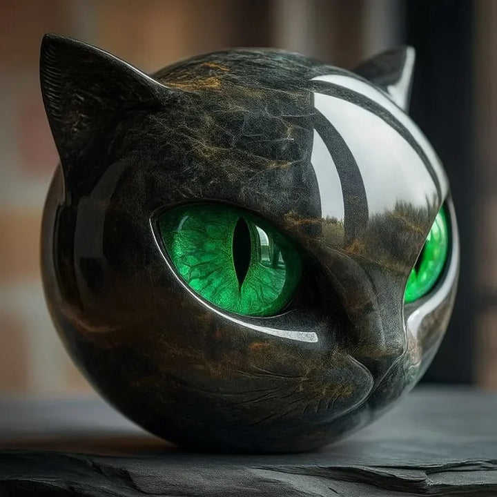 NyxCharm - Scultura mistica della testa di gatto nero