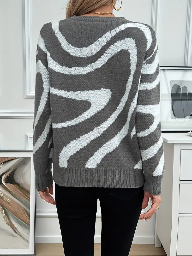 Maglione Elegante a Strisce con Collo a Giro