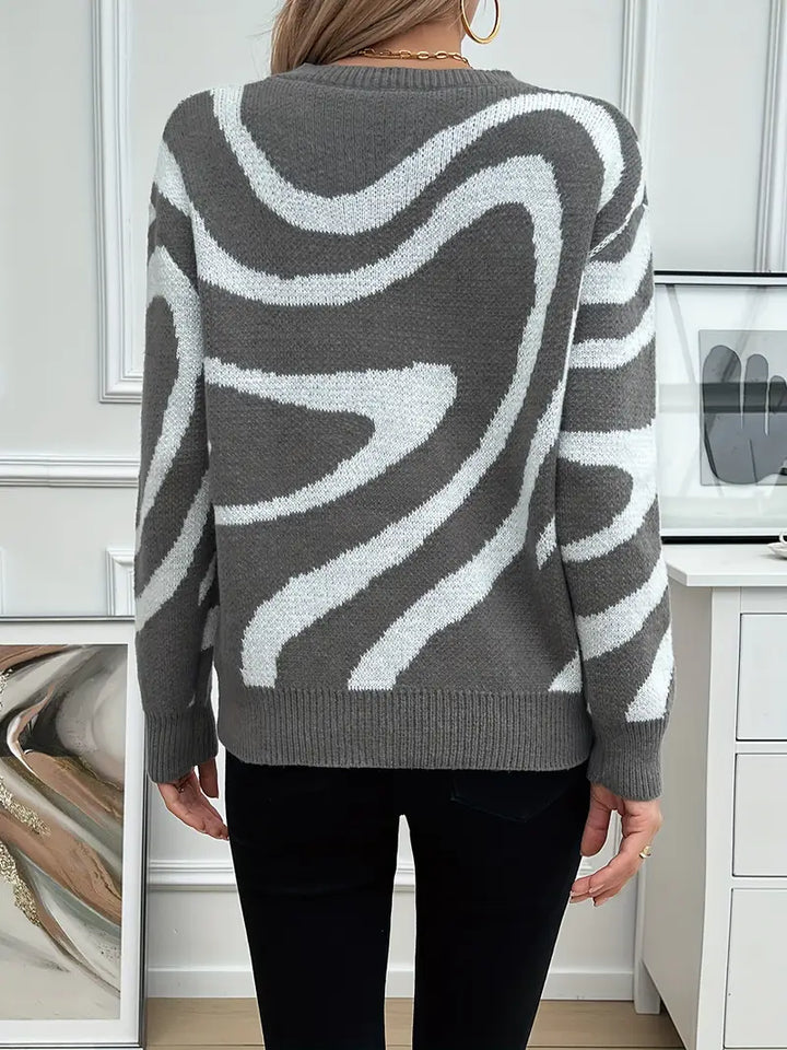 Maglione Elegante a Strisce con Collo a Giro