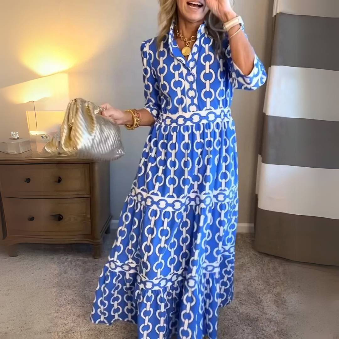 Verity – Vestito Camicia a Strati con Stampa a Catena