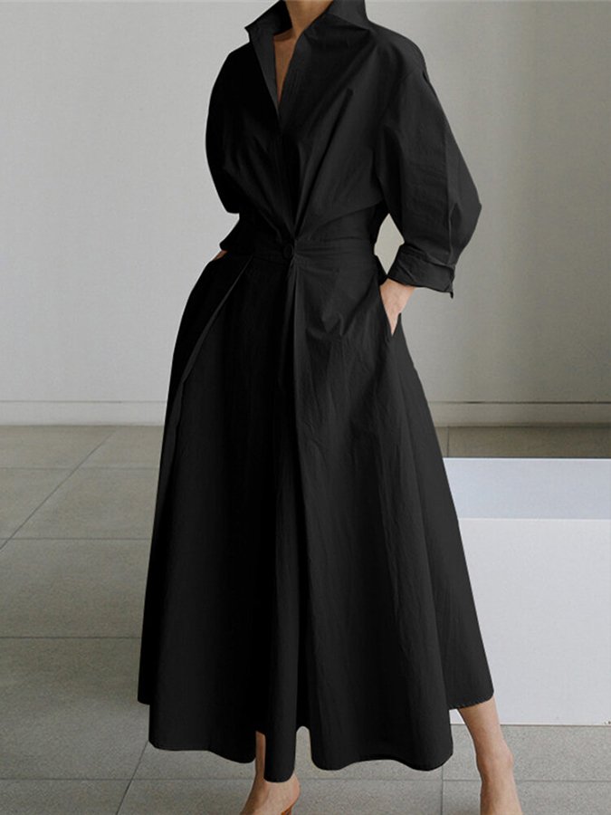 Clémence™ | Abito midi con dettaglio a bottone