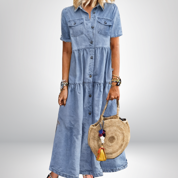 Sofia® | Abito in Denim Morbido con Bottoni